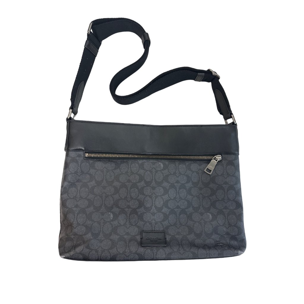 Vtg Coach Women's Black Leather N Canvas Crossbody Bag Sz M